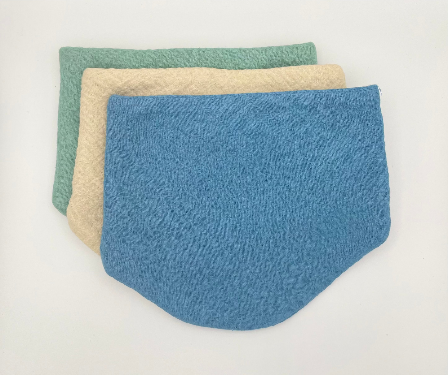 Sage, Oat and Whale Blue dribble bibs