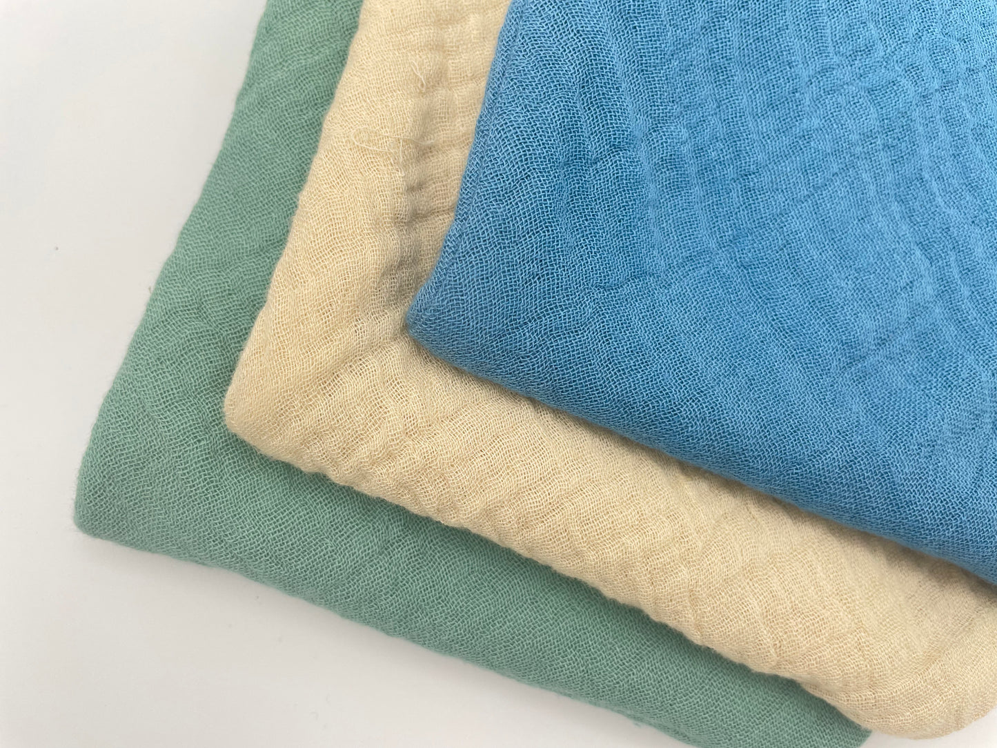 Sage, Oat and Whale Blue dribble bibs